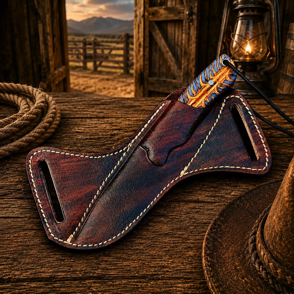 Back Belt Sheath Knife – 4" Damascus Steel Pinecone Handle