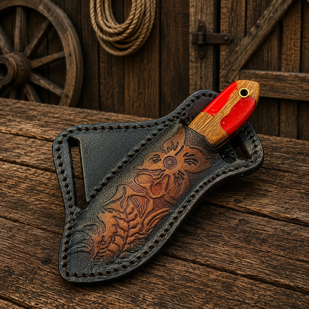 Compact Cowboy Skinning Knife – Rasp Steel with Belt Sheath
