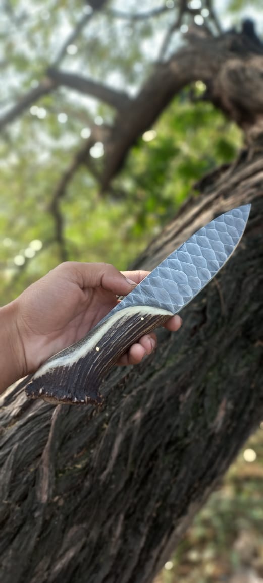 Handmade Stone Texture Hand Forged 1095 High Carbon Steel Knife