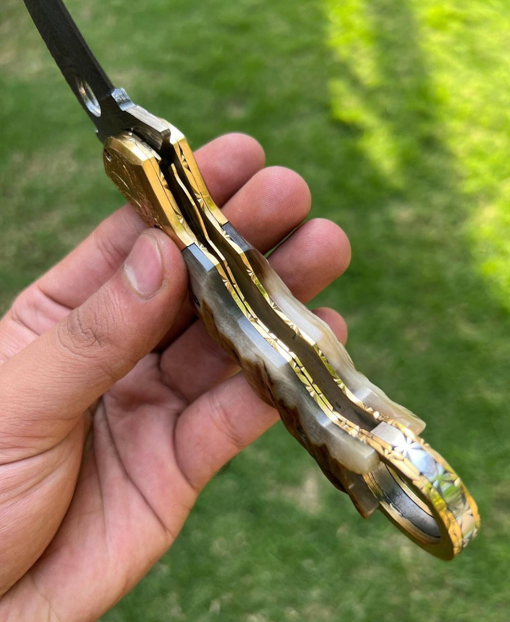 Custom Handmade Damascus Folding Pocket Knife With Karambit Design