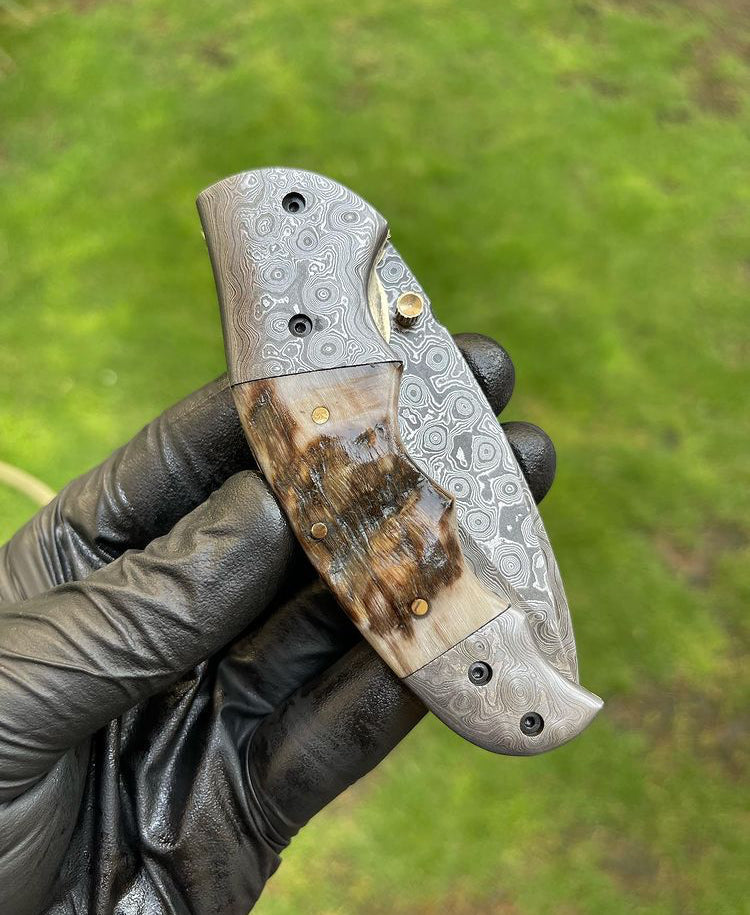 Custom Handmade Damascus Blade EDC Folding Pocket Knife