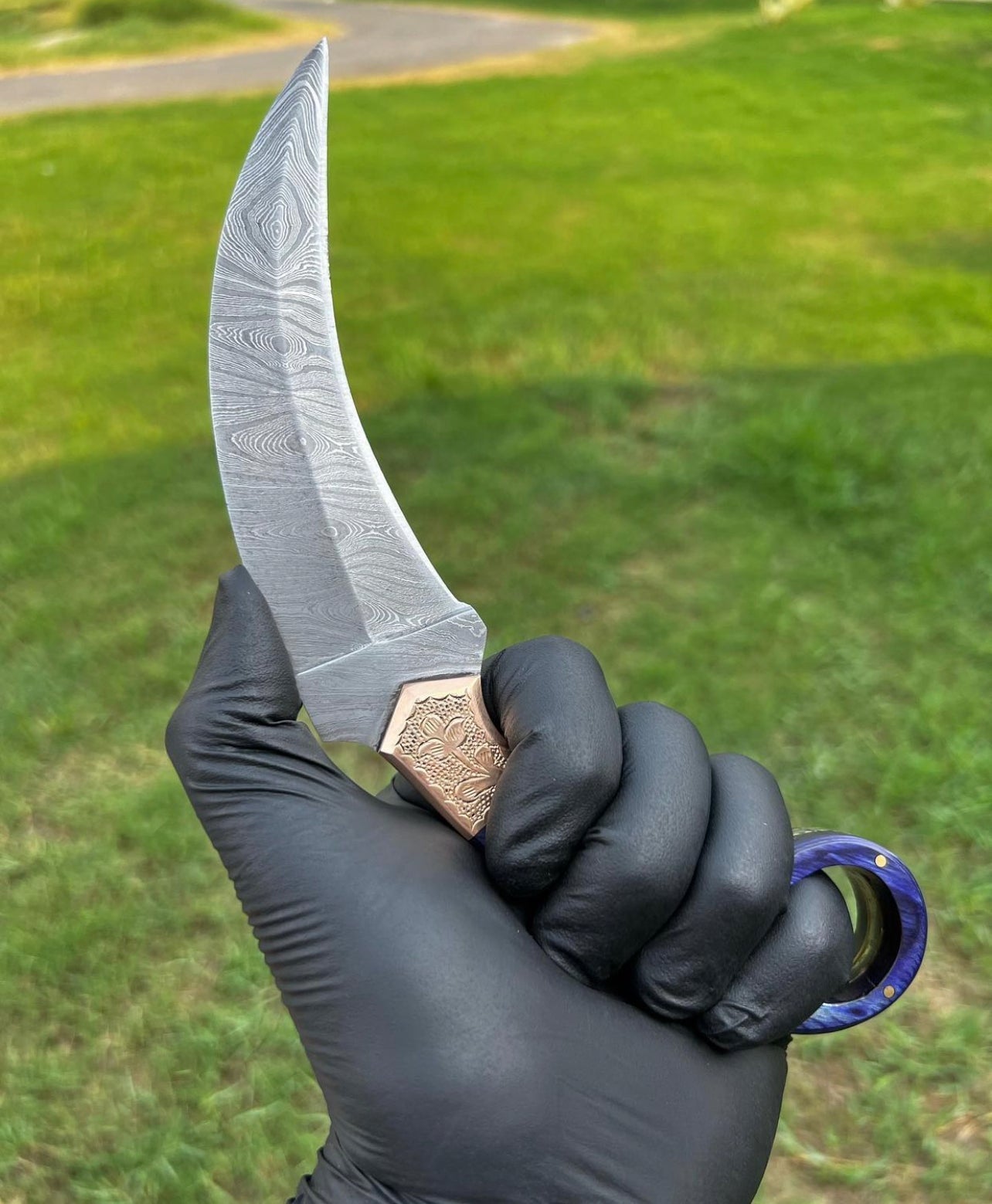 Custom Handmade Damascus steel Ring Tail karambit knife