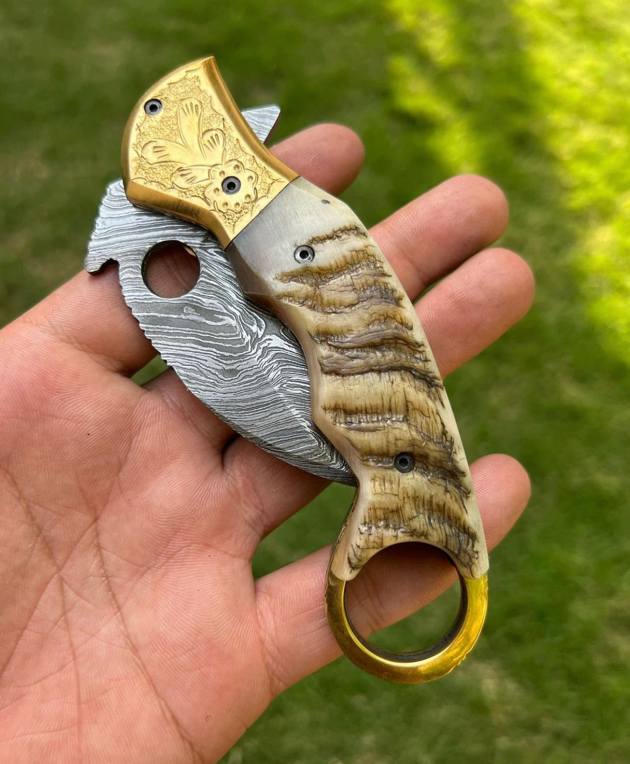 Custom Handmade Damascus Folding Pocket Knife With Karambit Design