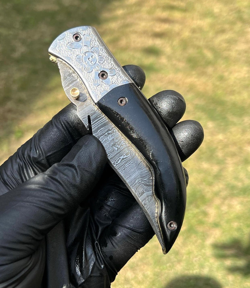 Custom Handmade Damascus steel Blade EDC Folding Pocket Knife