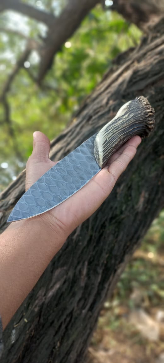 Handmade Stone Texture Hand Forged 1095 High Carbon Steel Knife