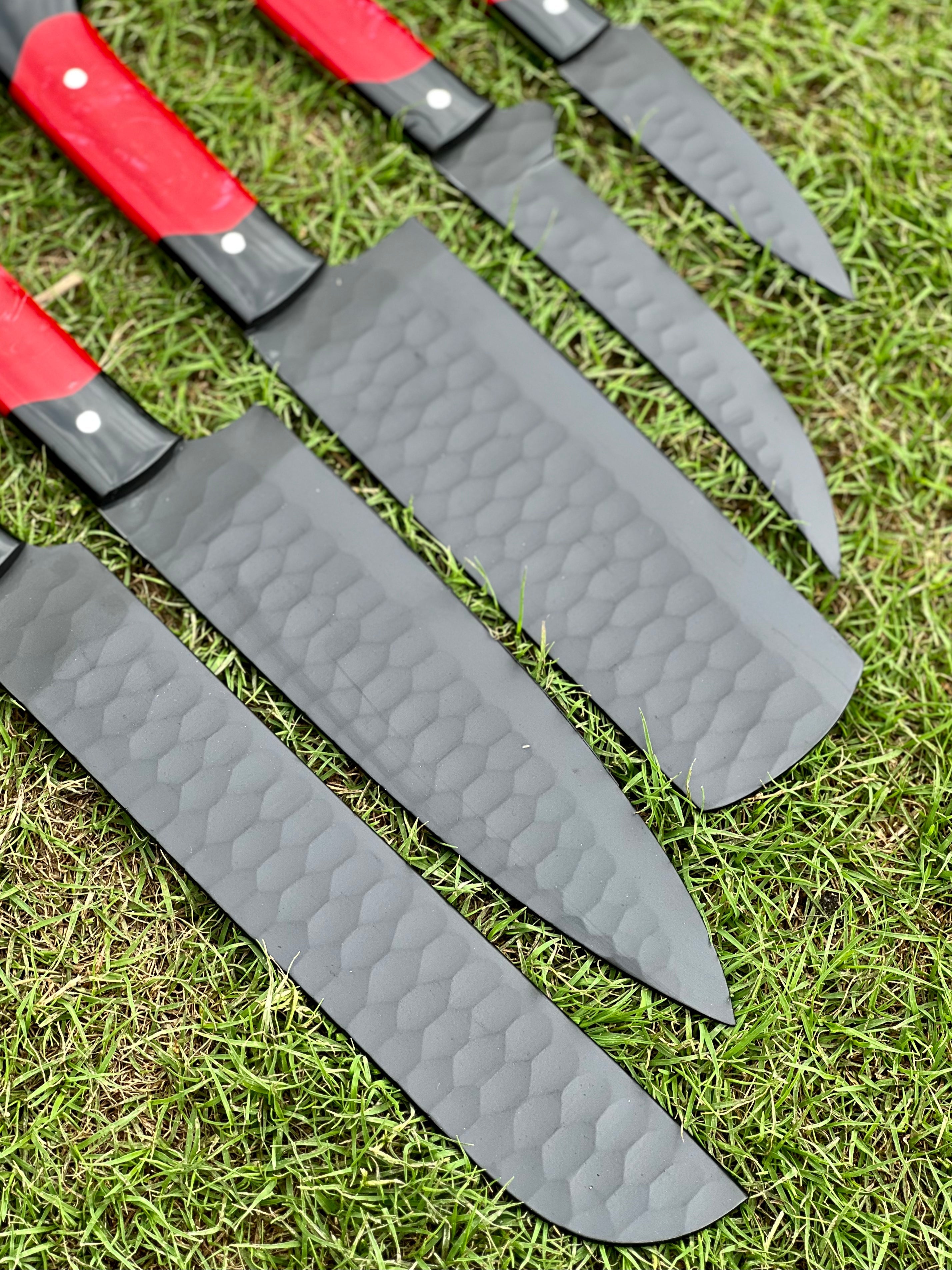 custom made Hand Forged D2 steel Black Coated 5pcs Chef set