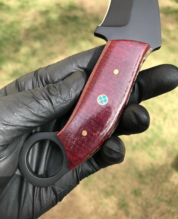Handmade D2 steel Black Coated karambit Neck knife