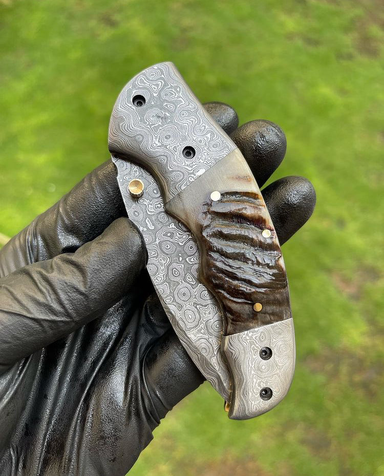 Custom Handmade Damascus Blade EDC Folding Pocket Knife