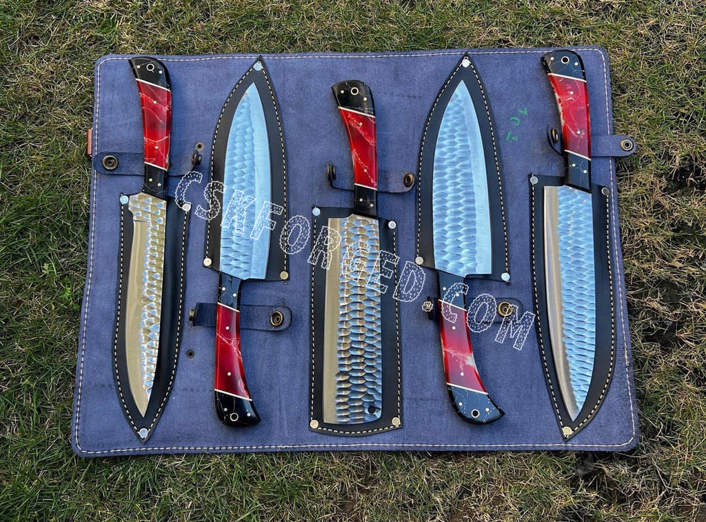 Hand Forged Blades D2 steel 5 pieces kitchen knives set