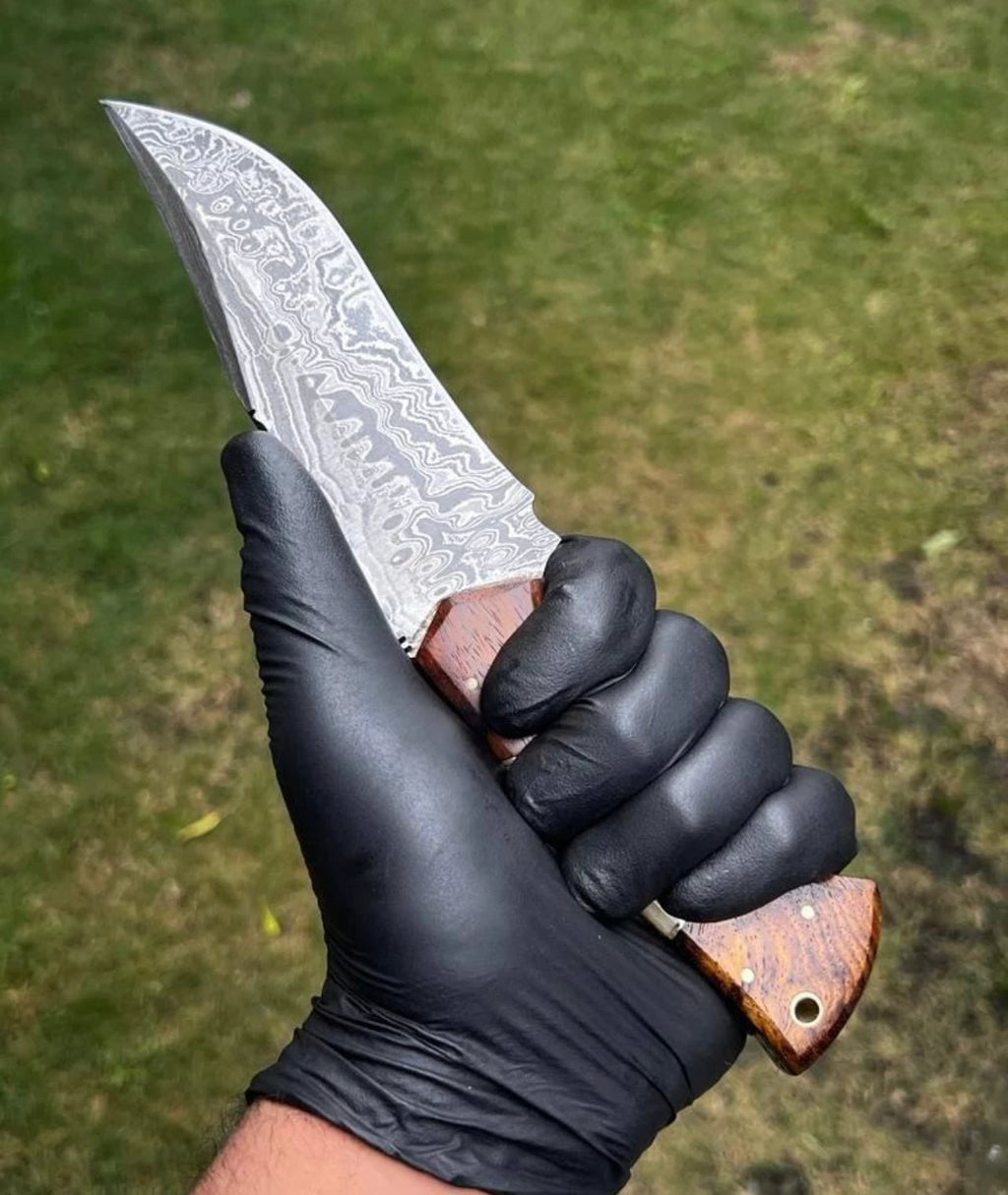 Damascus Steel Trailing Point Hunting Knife