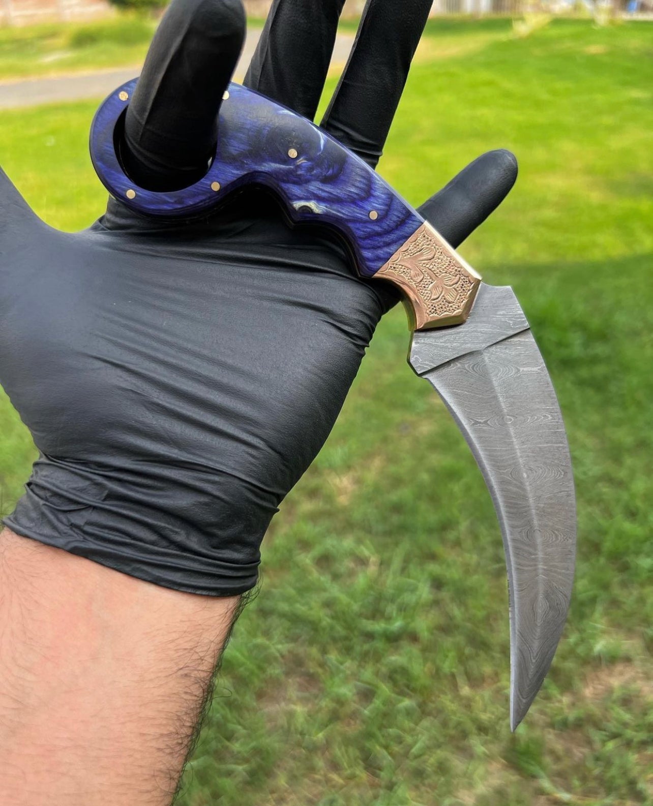 Custom Handmade Damascus steel Ring Tail karambit knife