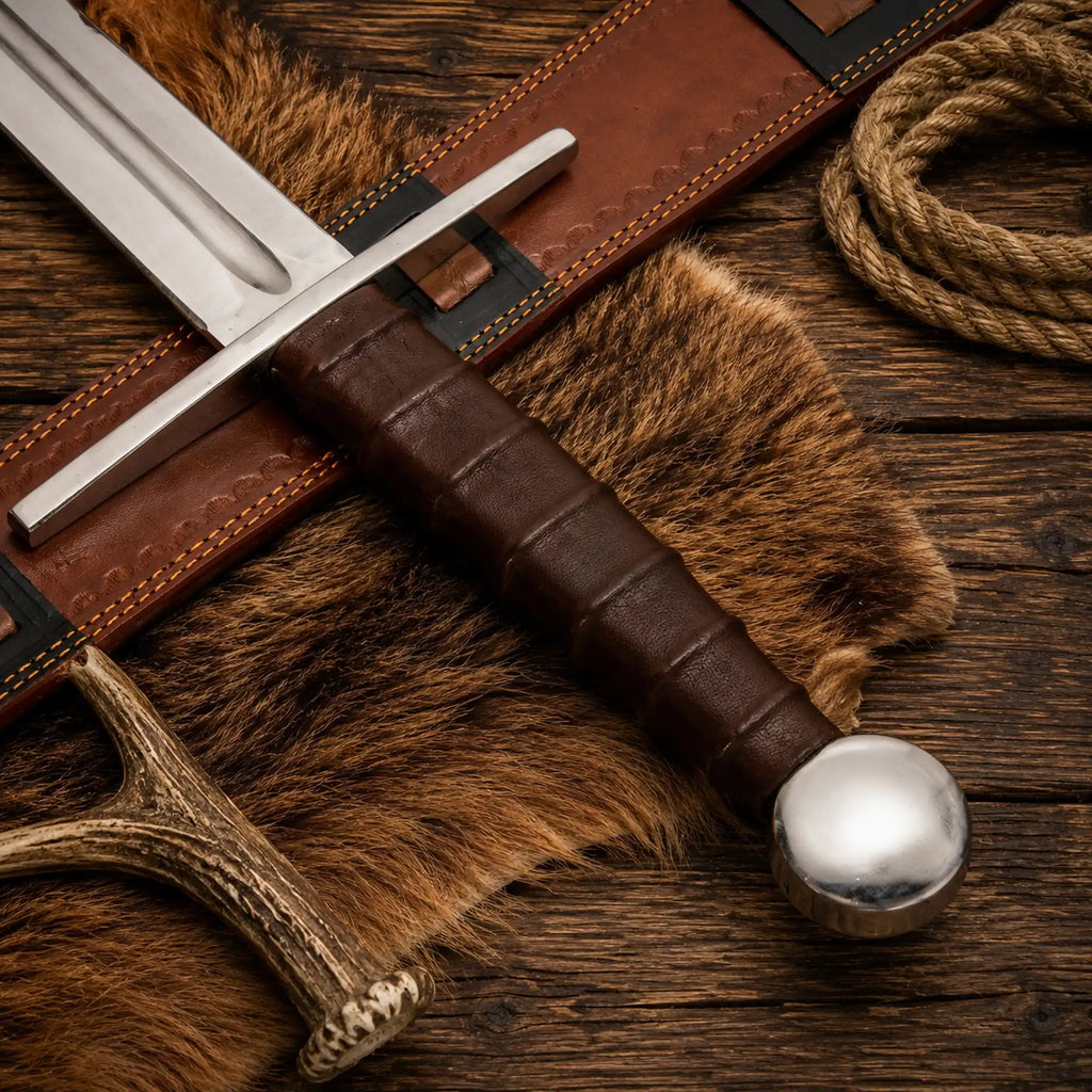 Medieval Crusader Sword – Black Templar Legendary Longsword with Leather Sheath