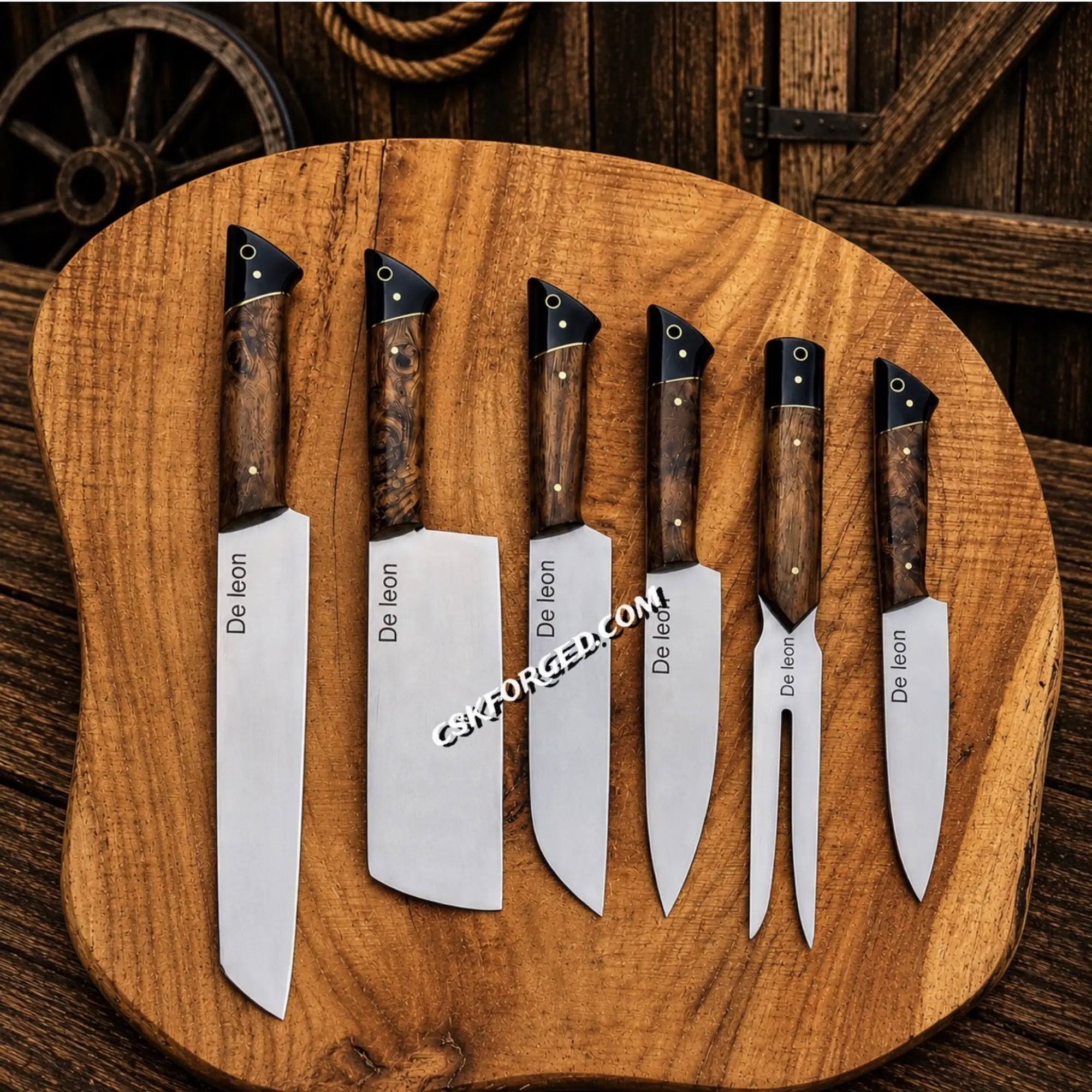 Master Series D2 Steel Kitchen Knife Set – Rosewood Handle BBQ Collection
