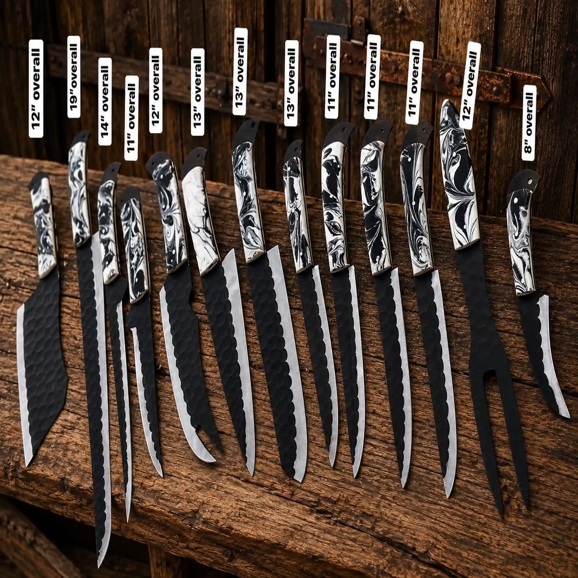 Outdoor Survival Kitchen Knife Set | 13PCS D2 Steel Powder Coated Knives with Resin Handles