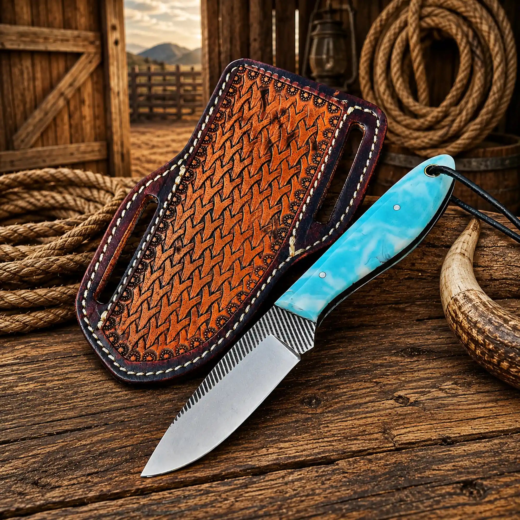 Pancake Belt Sheath Knife – 3.75" Rasp Steel Resin Handle