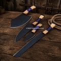 Handmade Butcher Knife Set | 4PCS D2 Powder Coated Steel Knives with Purple Resin Ash Wood Handles