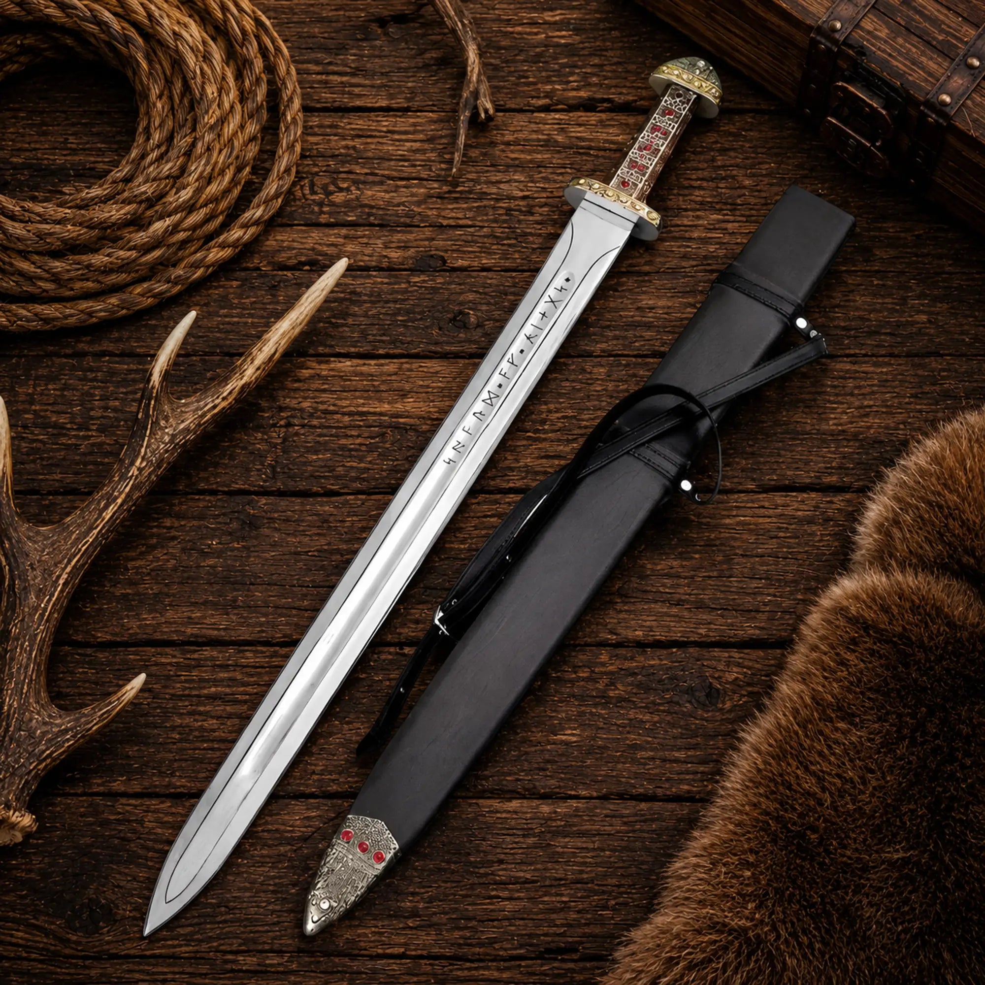 King Ragnar Sword – High Carbon Steel Viking Sword with Scabbard