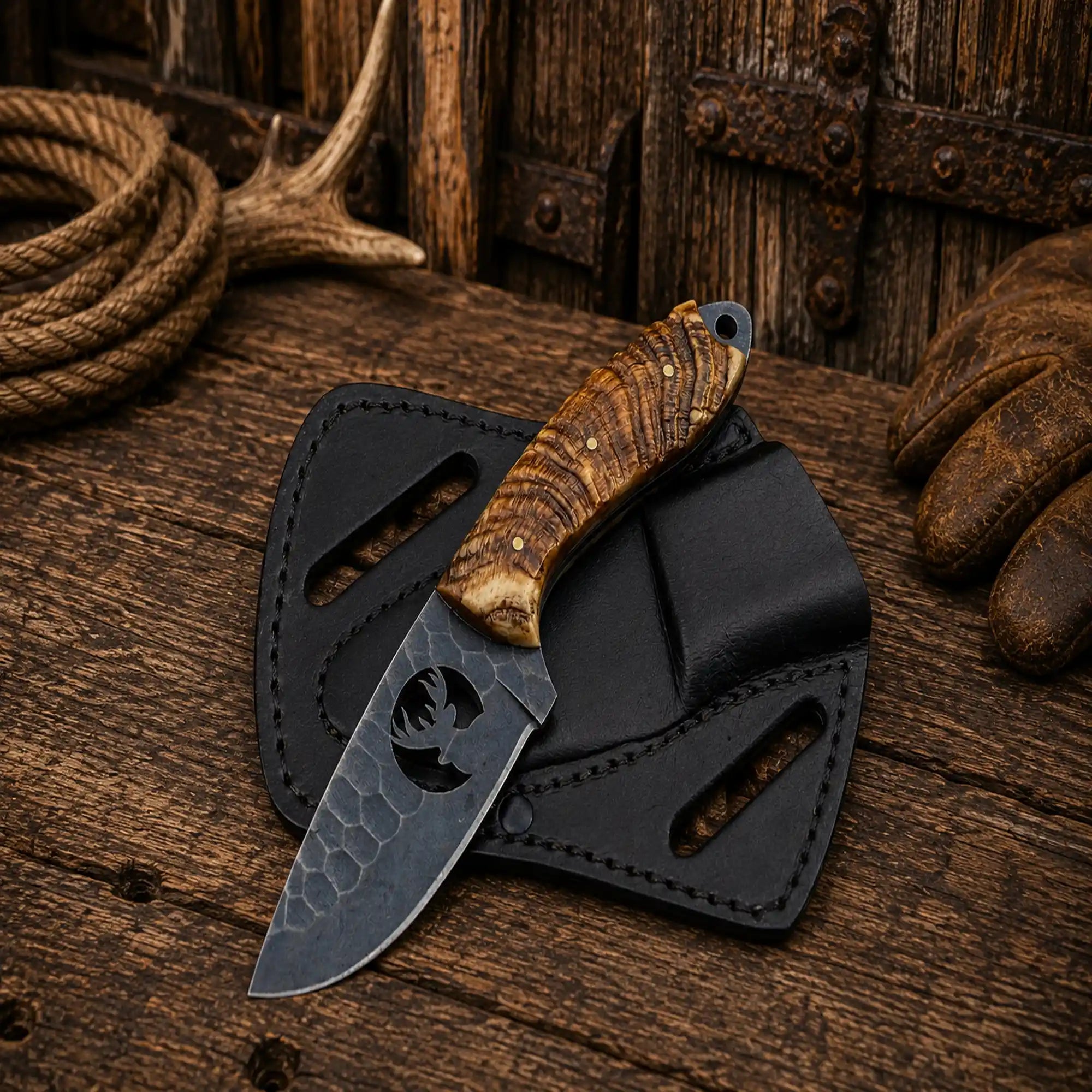 Ranch Cowboy Skinning Knife – Acid Wash D2 Steel Ram Horn Handle