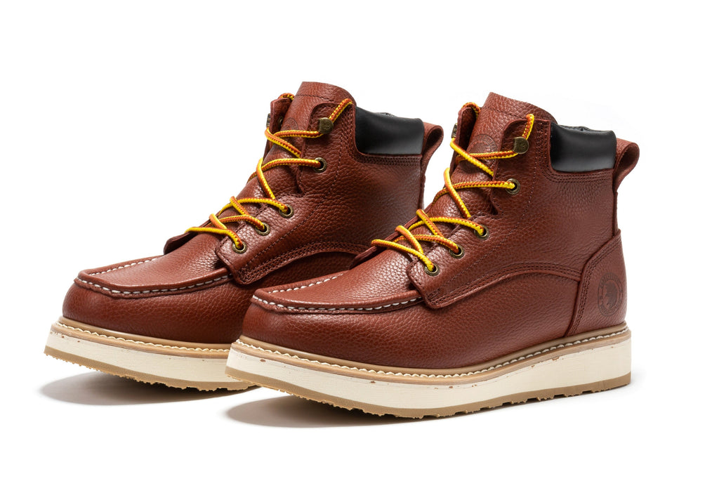ROCKROOSTER Walker Men's 6 Inch Brown Soft Toe Wedge Work Boots