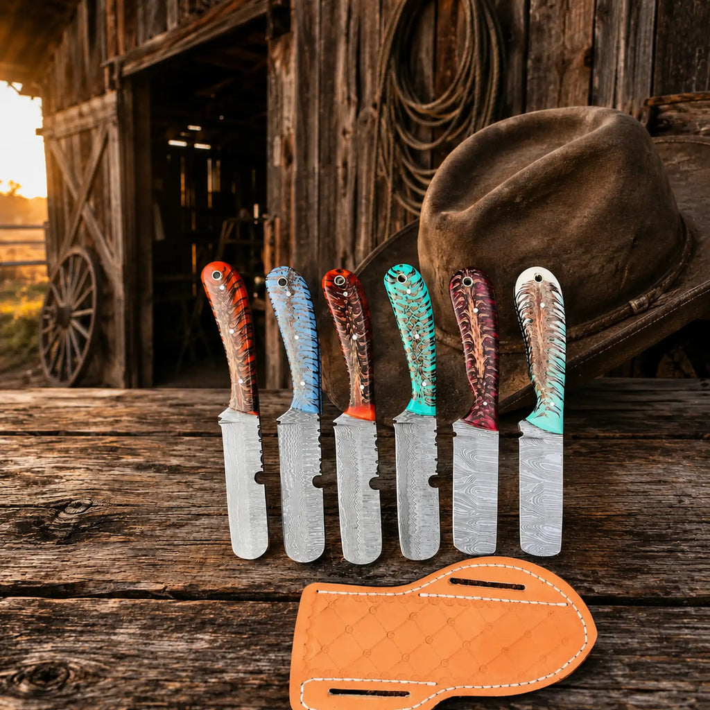 Rooster Cutout Bull Cutter Set – Damascus Pinecone Handle