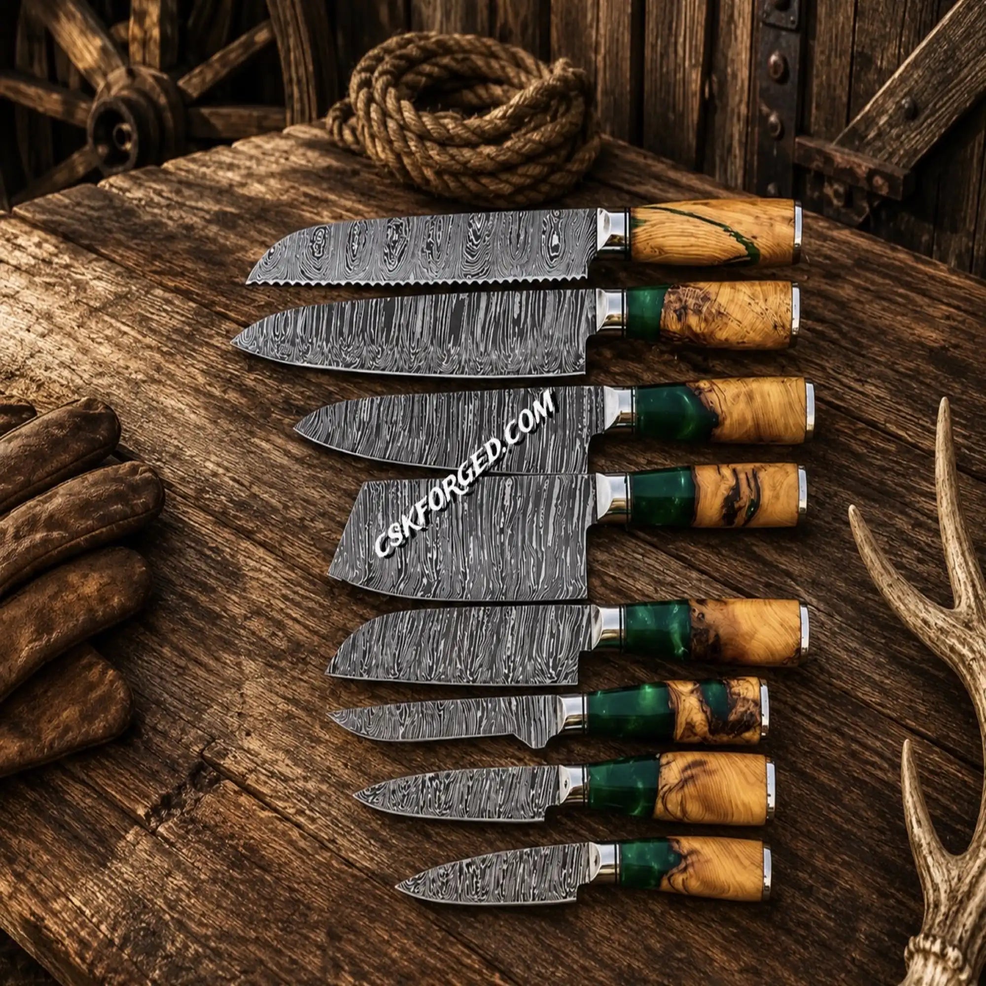Sakura Damascus Kitchen Knife Set – Professional Chef Collection