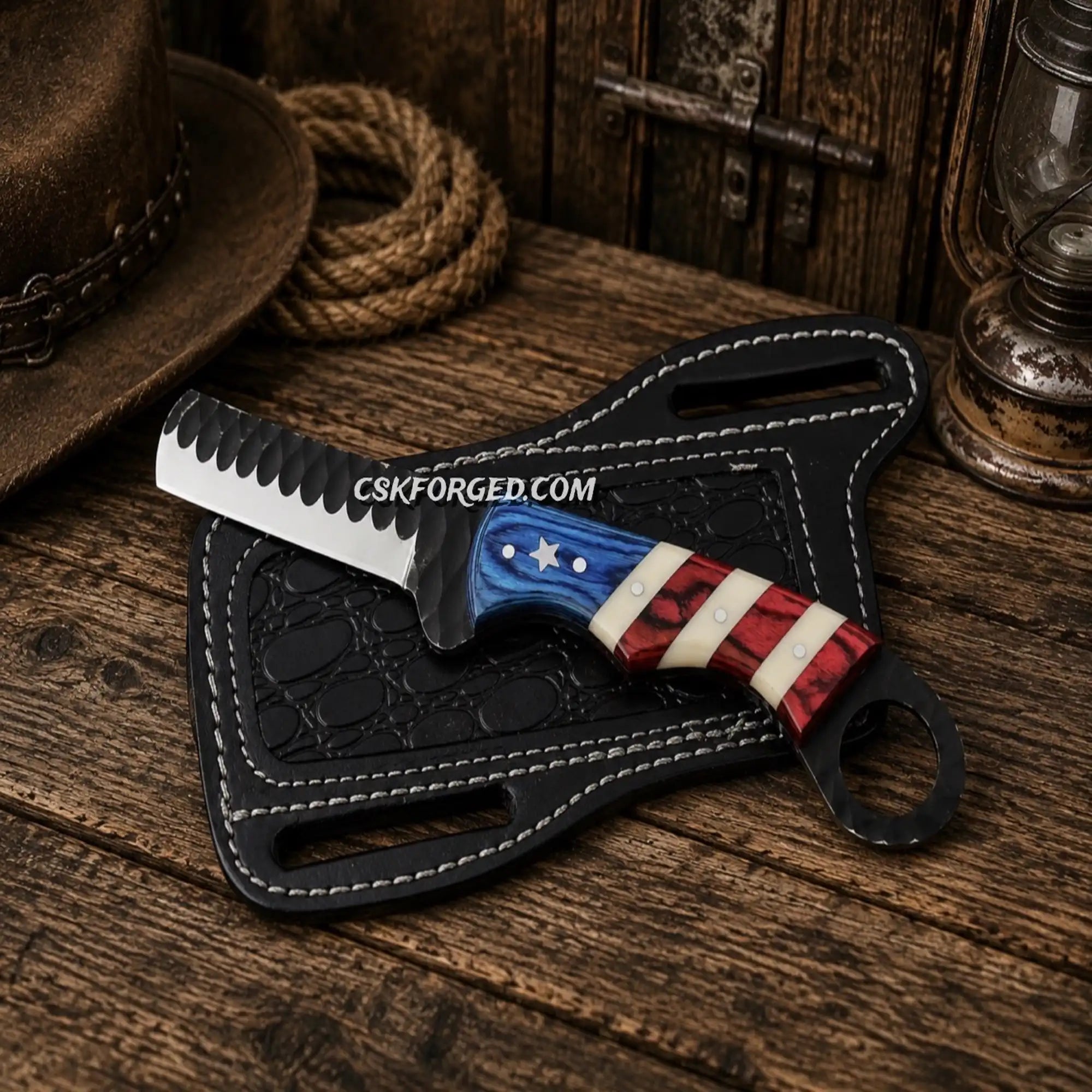 Western Ranch Bull Cutter Knife with Finger Ring Grip