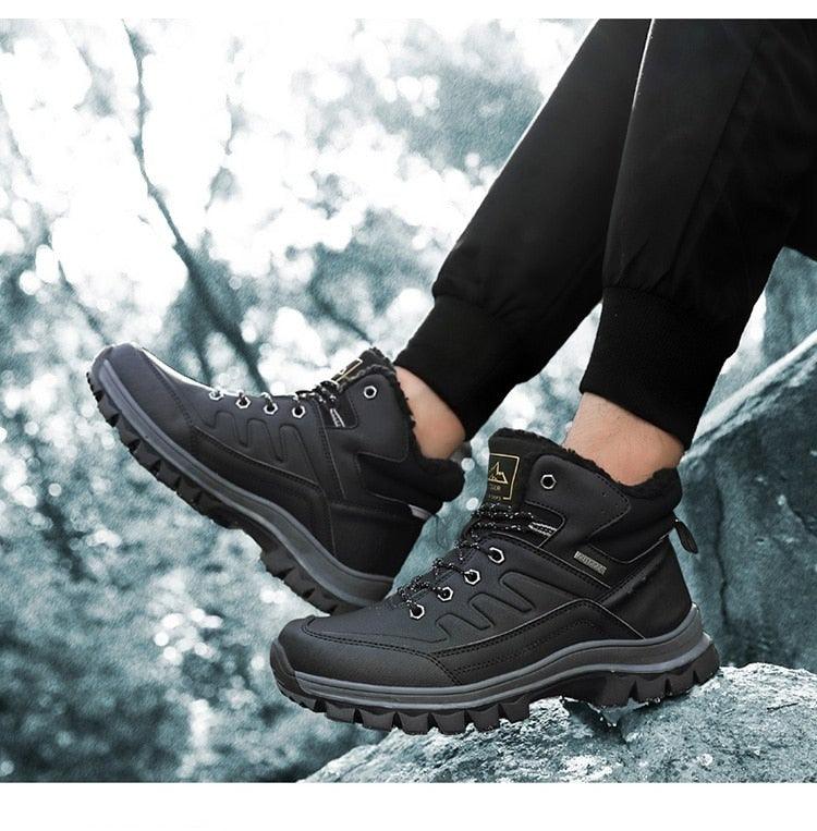 Winter Mens Boots Plush Warm Snow Boots Waterproof