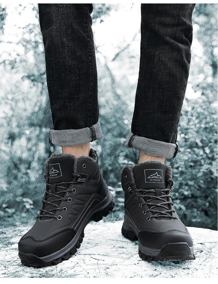 Winter Mens Boots Plush Warm Snow Boots Waterproof